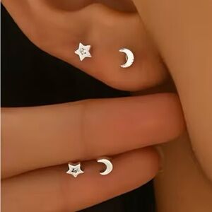 Silver Star and Moon Earrings